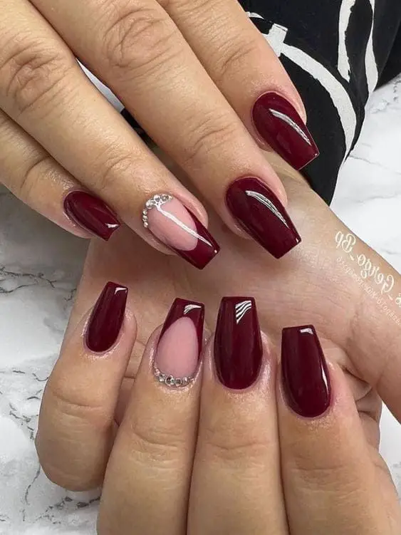 coffin shaped nails designs burgundy