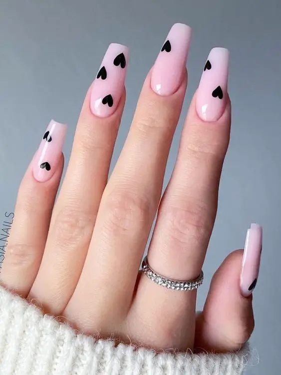 coffin shaped nails designs heart
