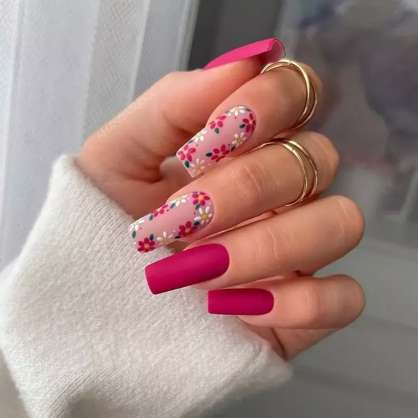 coffin shaped nails designs floral