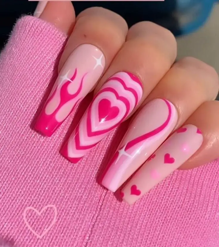 coffin shaped nails designs pink