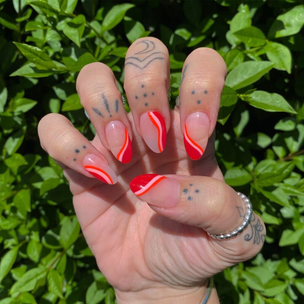 red almond nails wavy
