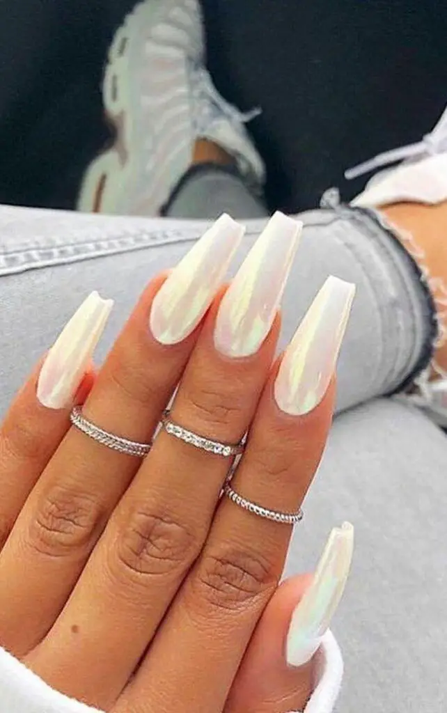 coffin shaped nails designs white