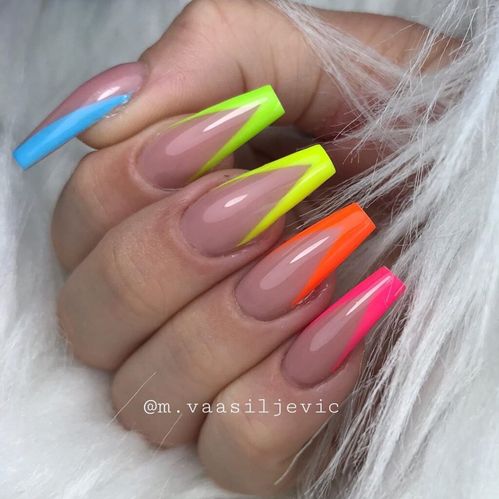 coffin shaped nails designs neon