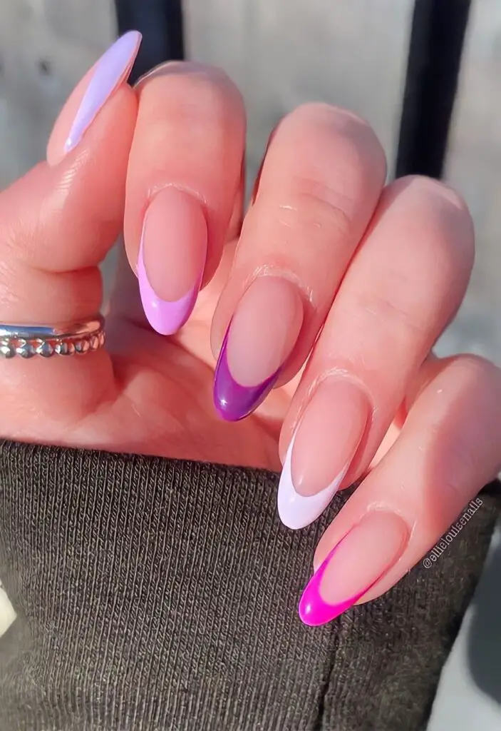 almond french tip nails