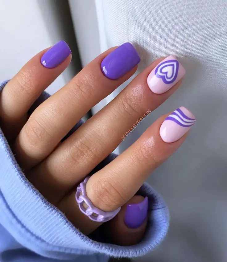 short square purple nails