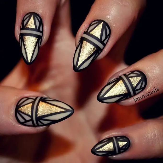 Black and gold art deco nail designs