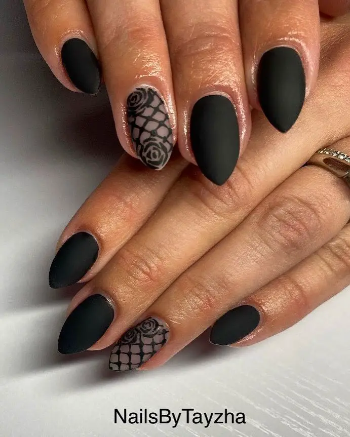 Lace-Inspired Black Nails