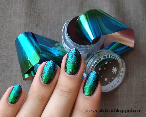 Blue and Green Sea Glass Sparkle Nails