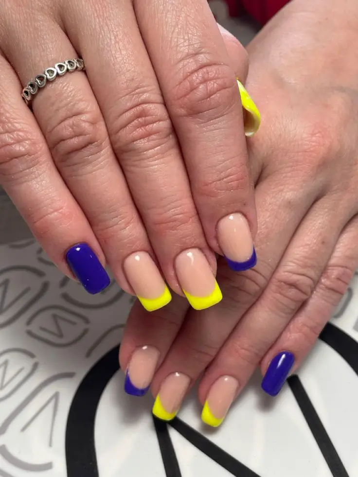 Blue and Yellow French Tips