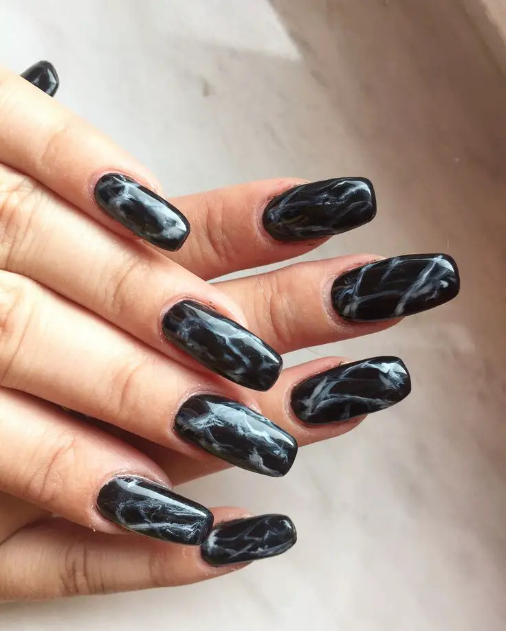 Marble Black Valentine Nails