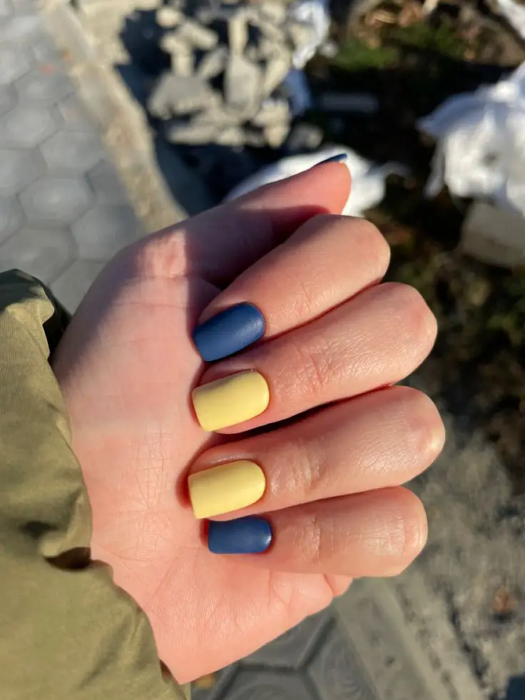 Matte Blue and Yellow Nails