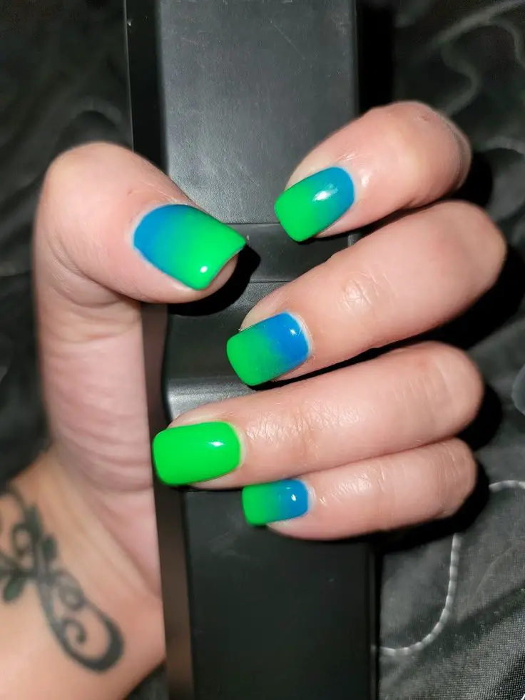 Ombre Blue and Green Nails