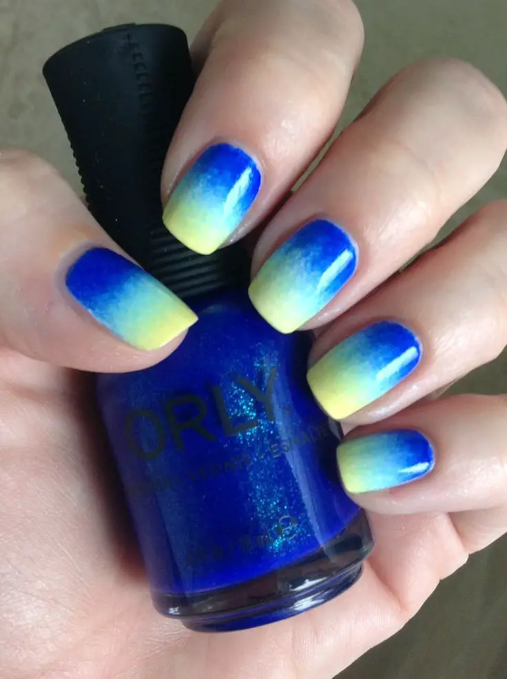 Ombre Blue and Yellow Nails
