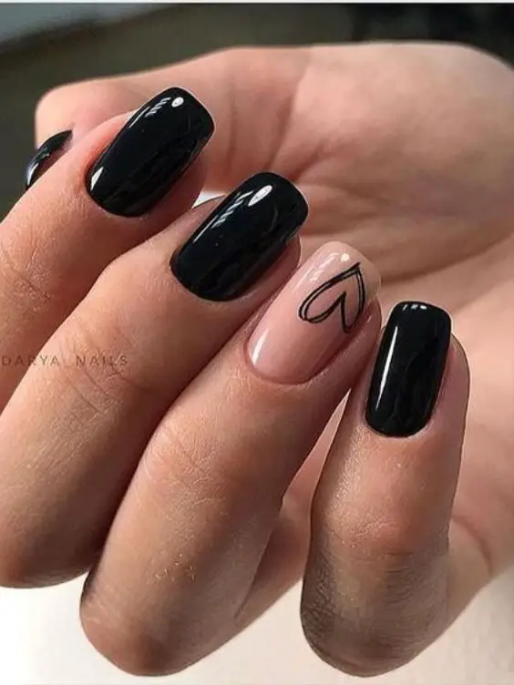 Simple Black Valentine Nails