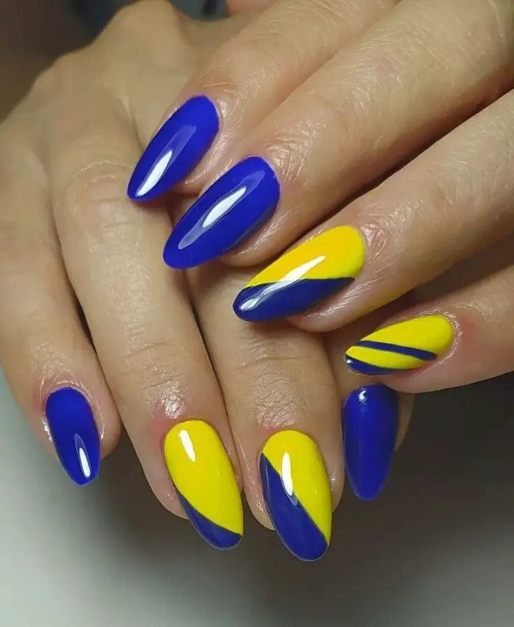 Simple Blue and Yellow Nail Design