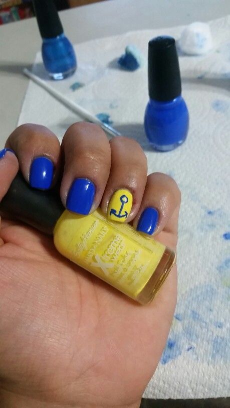 Yellow Nails with Blue Anchors