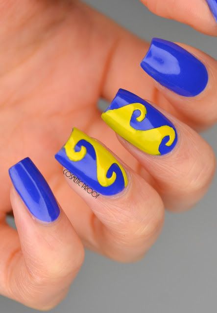 Yellow Waves on Blue Nails