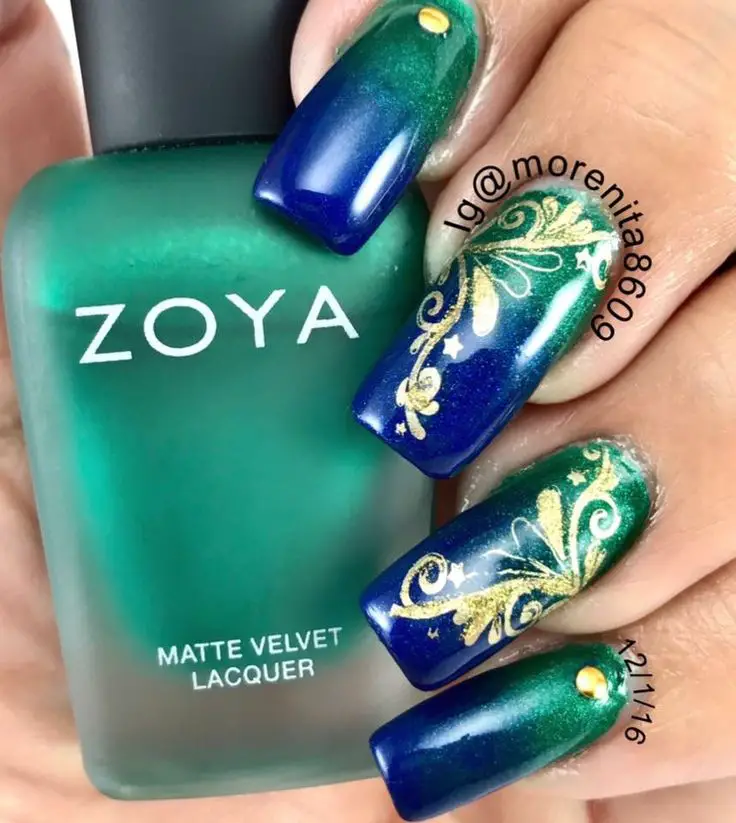 green blue nails Aqua Floral