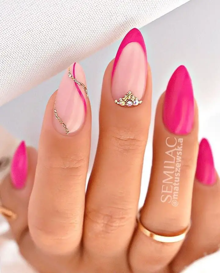 Easy Hot Pink and Diamond Nail Design