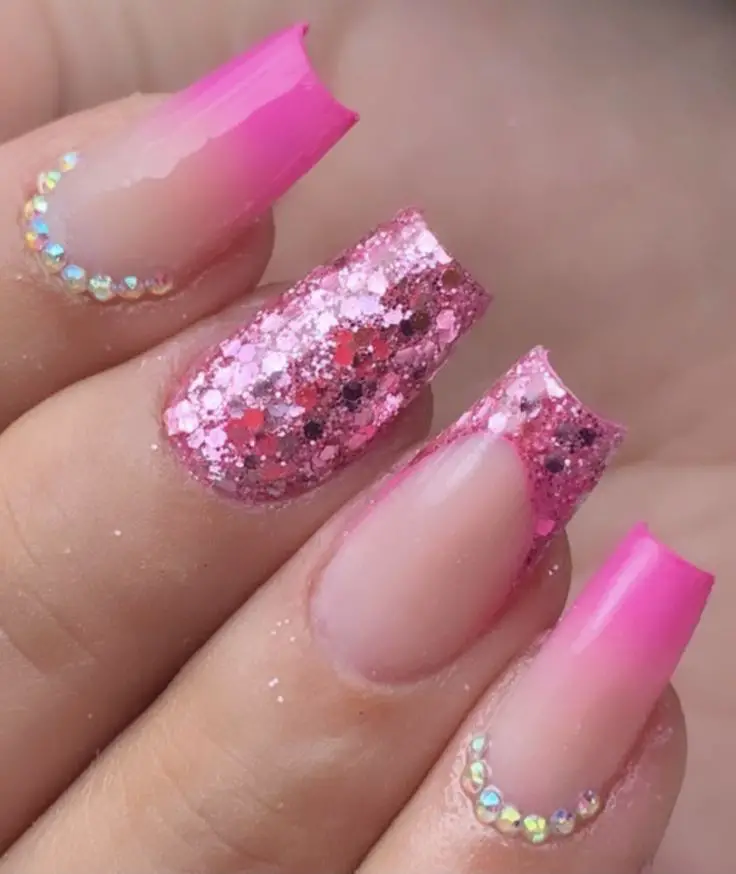 Gradient Pink with Diamond Accent Nails