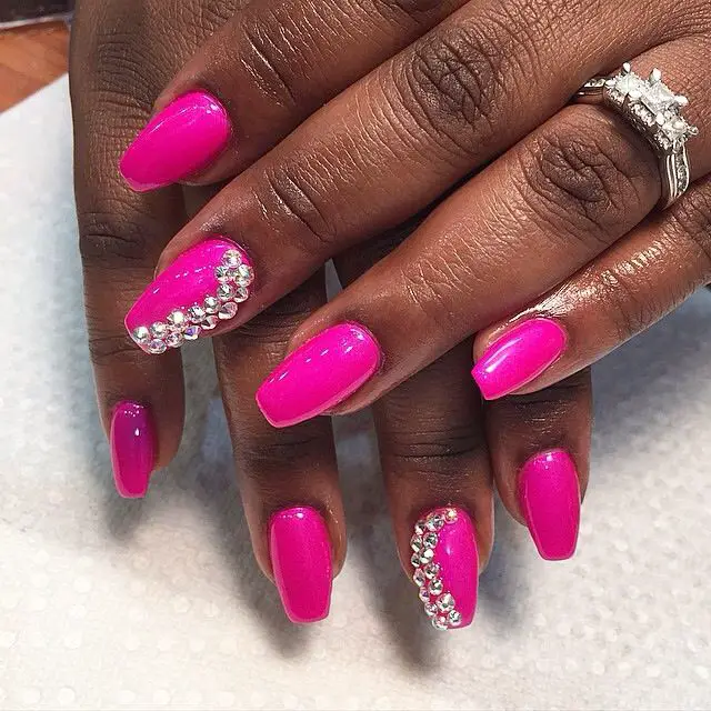 Hot Pink nails with Diamond