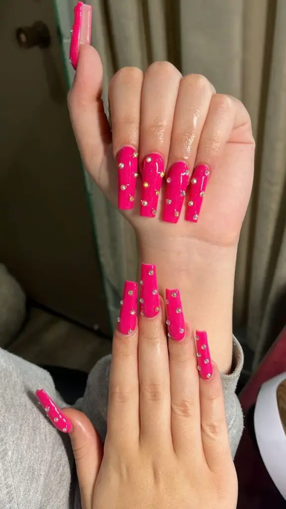 Neon Pink Pop with Diamond Nail Idea