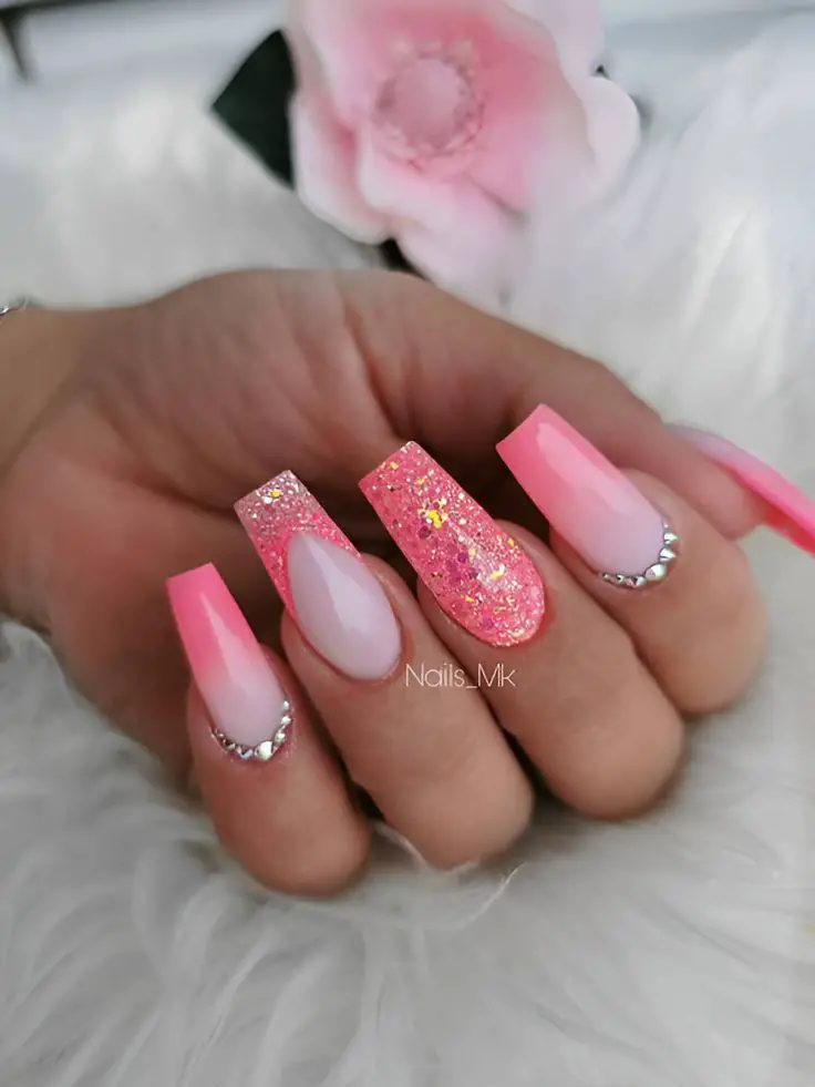 Ombre Hot Pink with Diamond Nails