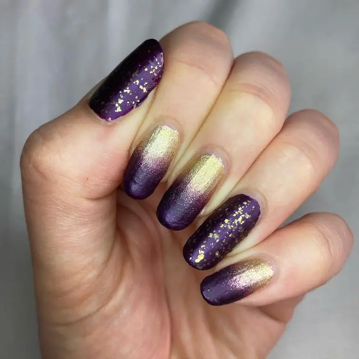 Ombré Purple and Gold Nails
