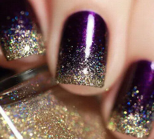 Purple and Gold Nail with Glitter
