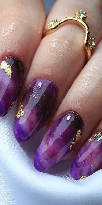 Purple and Gold Nails Art Deco Glamour