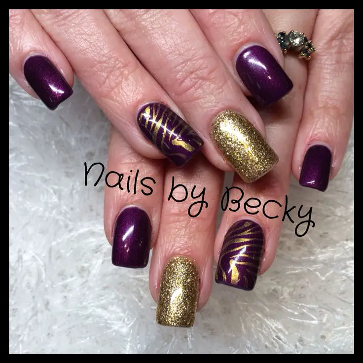 Purple and Gold Nails Chevrons
