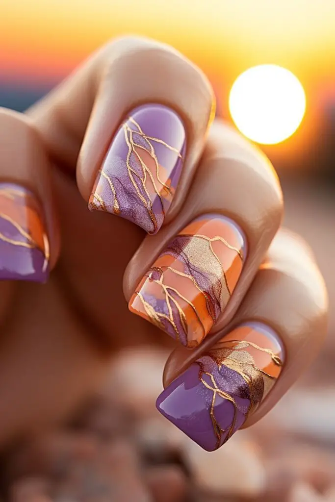 Purple and Gold Sunset Nails