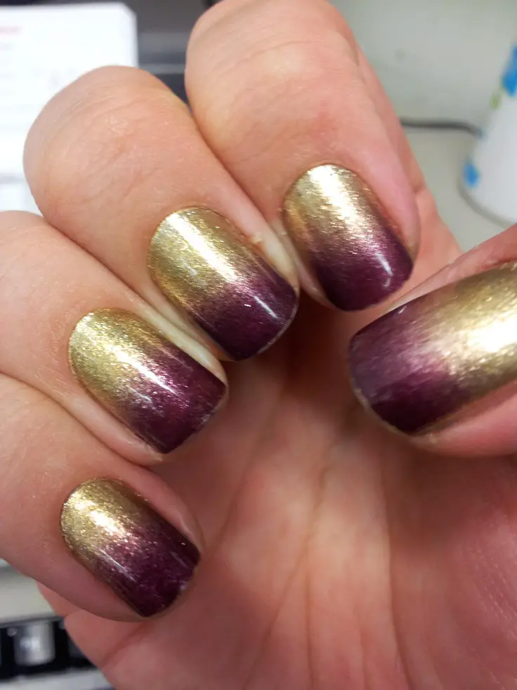 Short Purple and Gold Nails