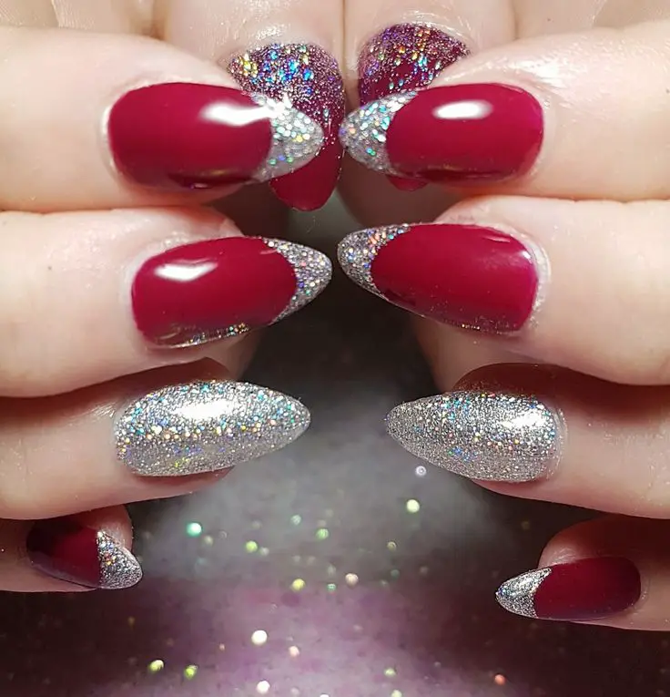 Classic Red and Silver Glitter Nails