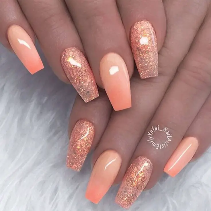 Glittering Peach Ombre Nails