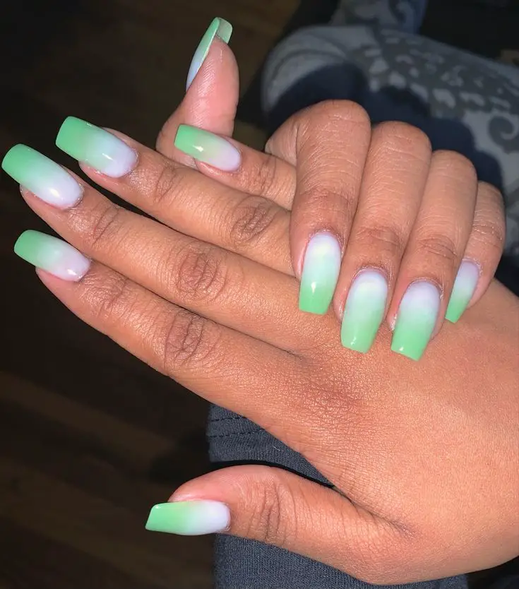 Ombre White and Green Nails