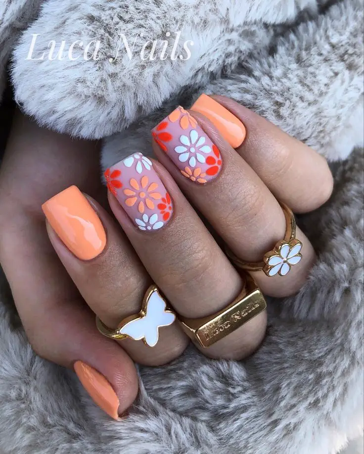 Peachy Floral Nails