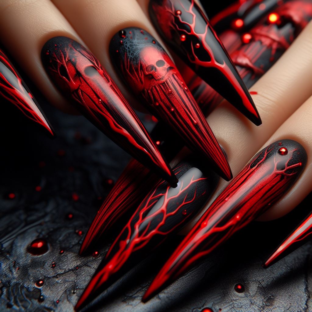 Red and Black Abstract Art coffin nails