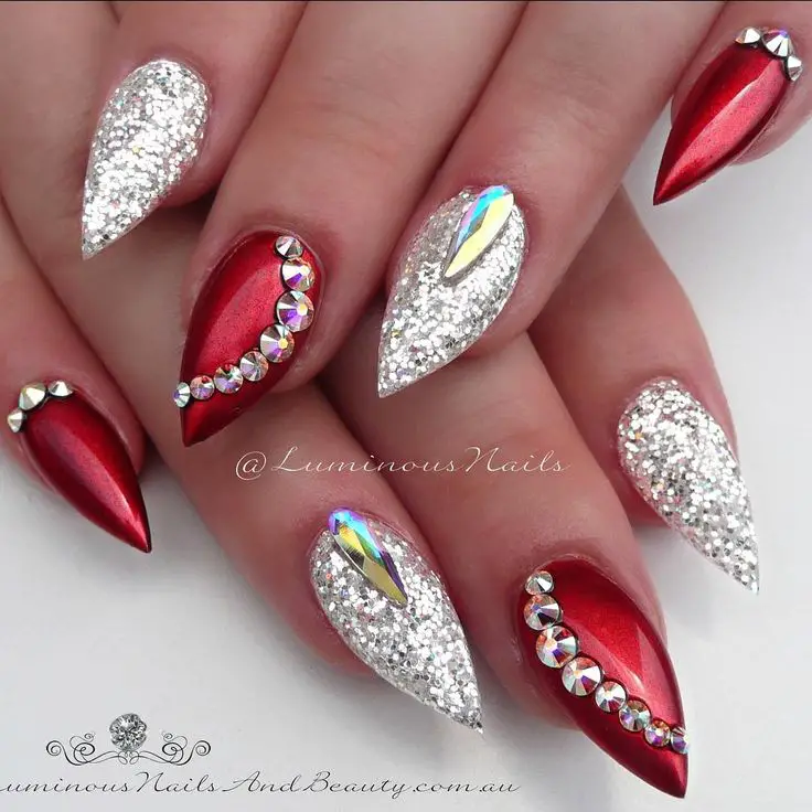Red and Silver Chrome Nails