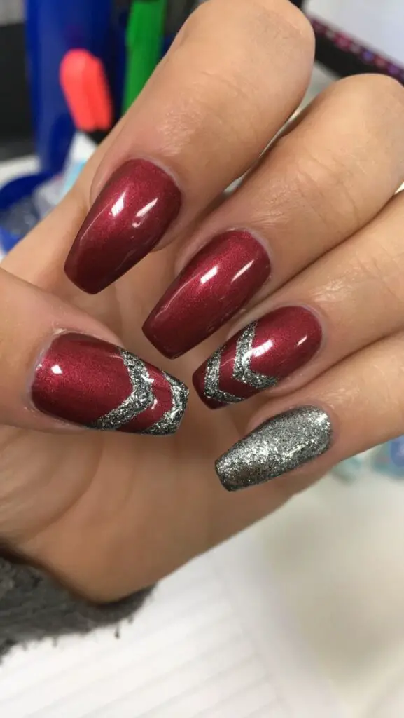 Red and Silver Metallic Ombre Nails