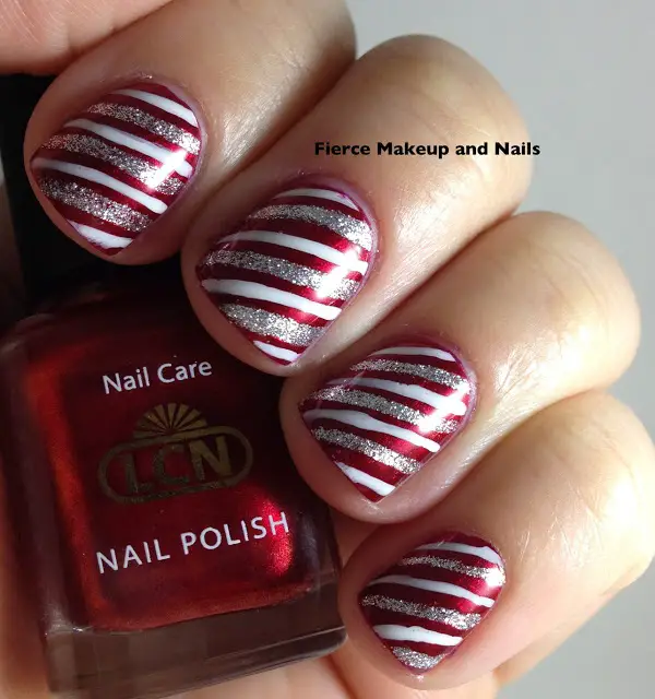 Red and Silver Striped Nails