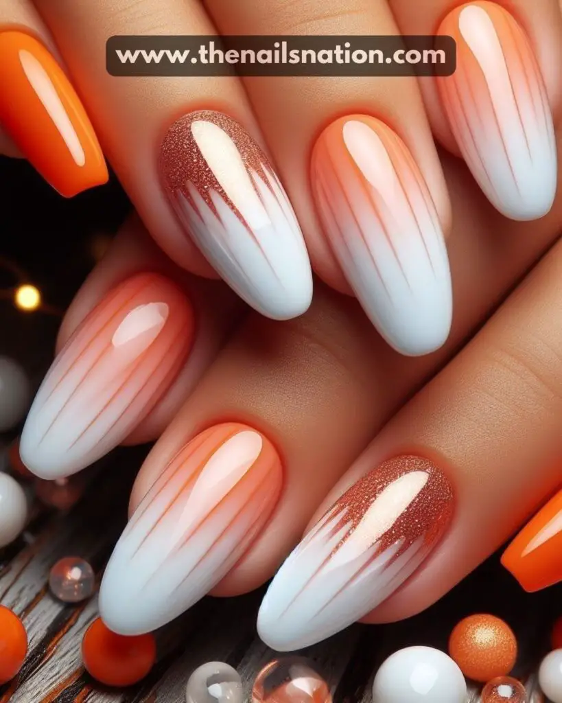 Bright Orange and White Nails (1)