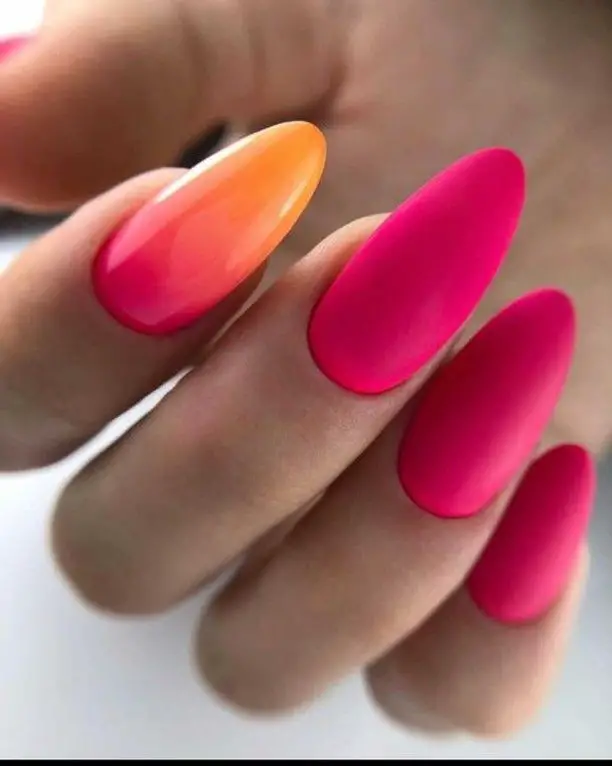 Matte Pink and Orange Nail Design