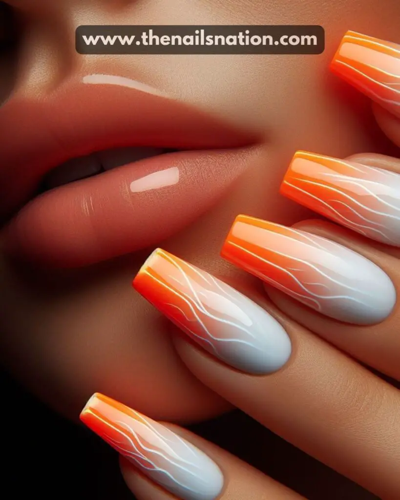 Orange and White Neon Nails