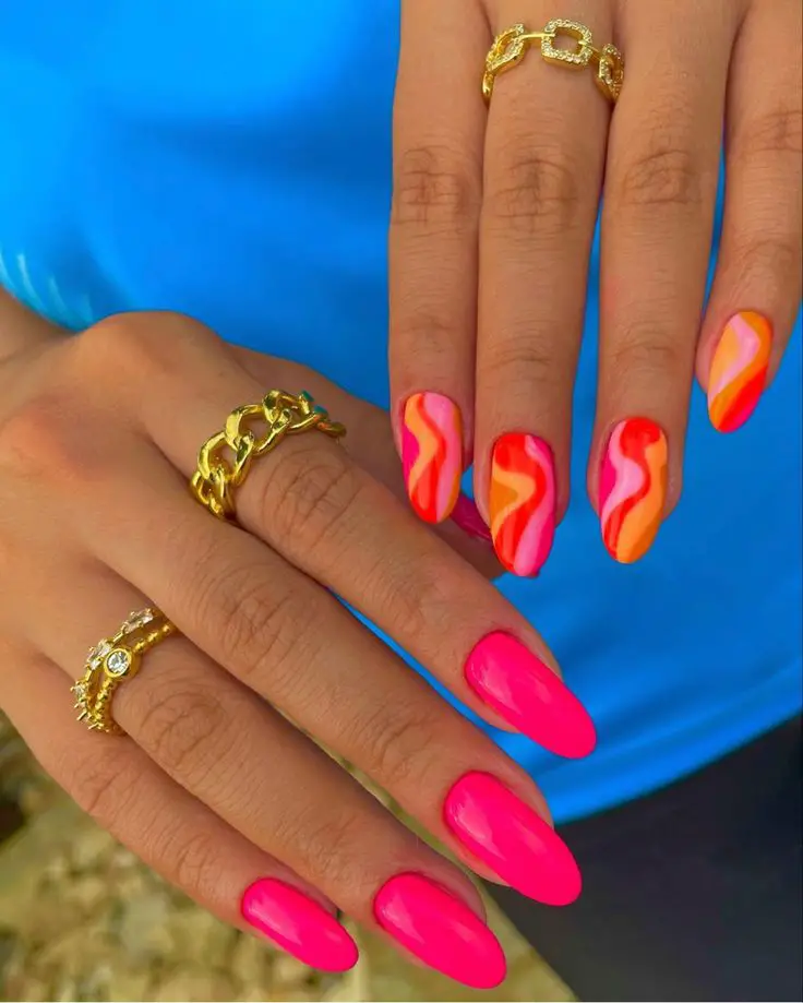 Pink and Orange Abstract Nail Art