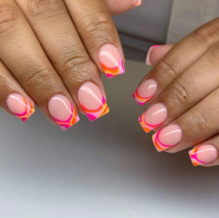 Short Pink and Orange Nail Design