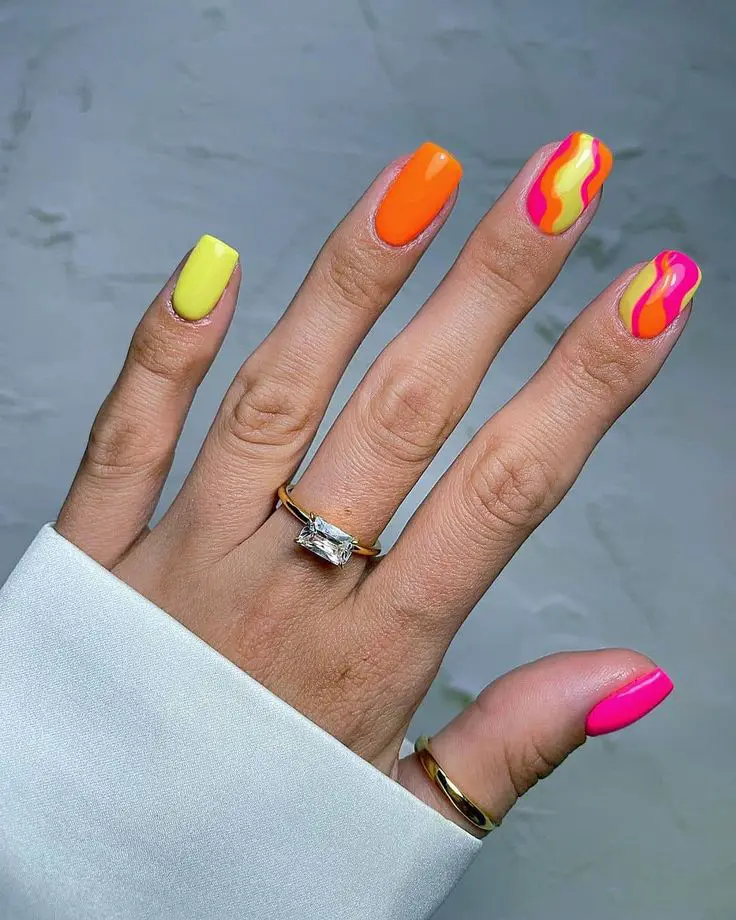 Pink and Orange Neon Nails