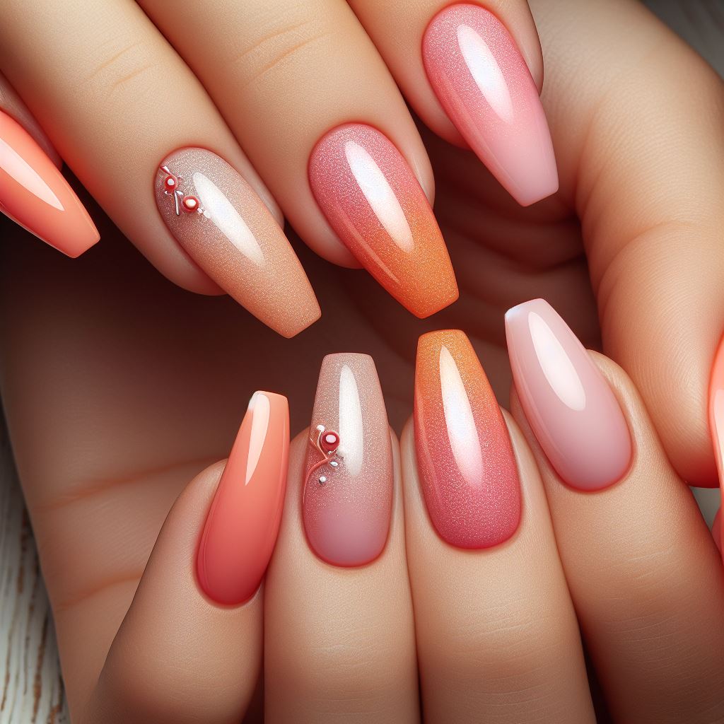 Pink and Orange Pastel Nail Idea