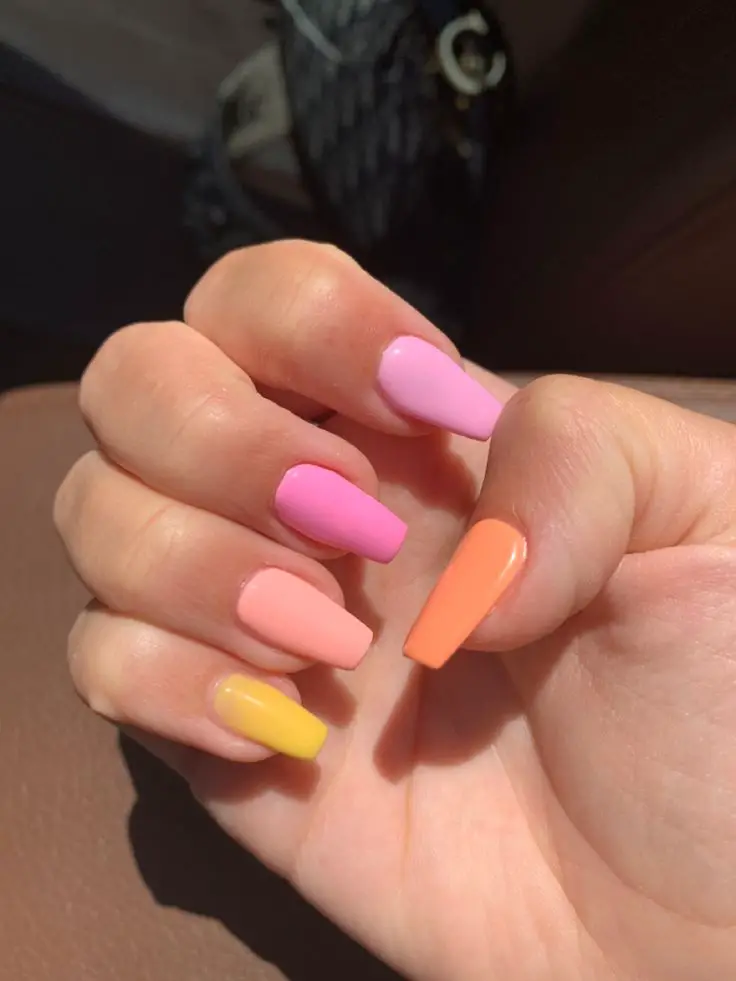 Pink and Orange Pastel Nails