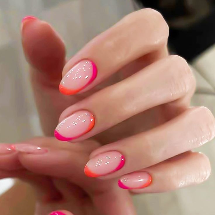 pink and orange nail design simple
